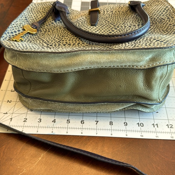 Fossil Olive Navy Dotted Genuine Leather 2-in-1 Satchel Cross Body Bag - Picture 9 of 13